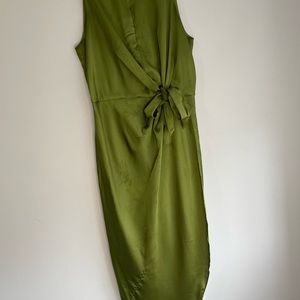 Olive green long classy silk dress